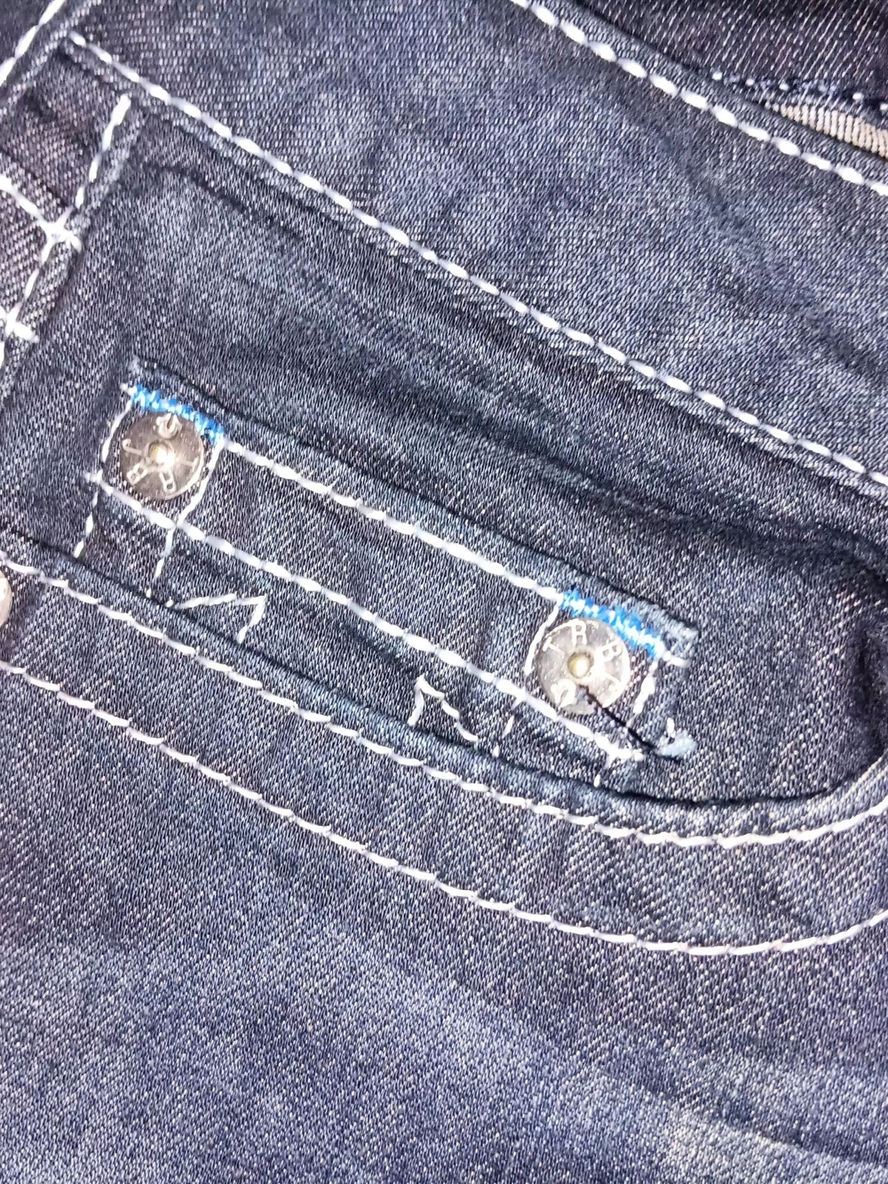 True Religion Women's Dark Indigo Bootcut Jeans with Light Blue Embroidery - Picture 3 of 7